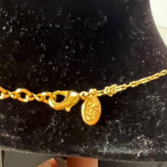 Y2K Joan Rivers Coral Enamel Pendant Necklace Gold Tone Chain Retro Rhinestone - Picture 10 of 13